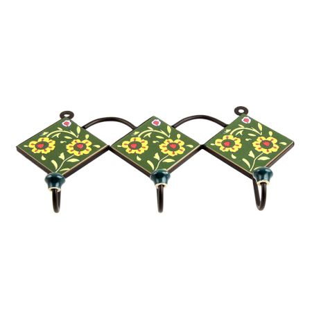 Forest Green Yellow Flower Tiles Hook